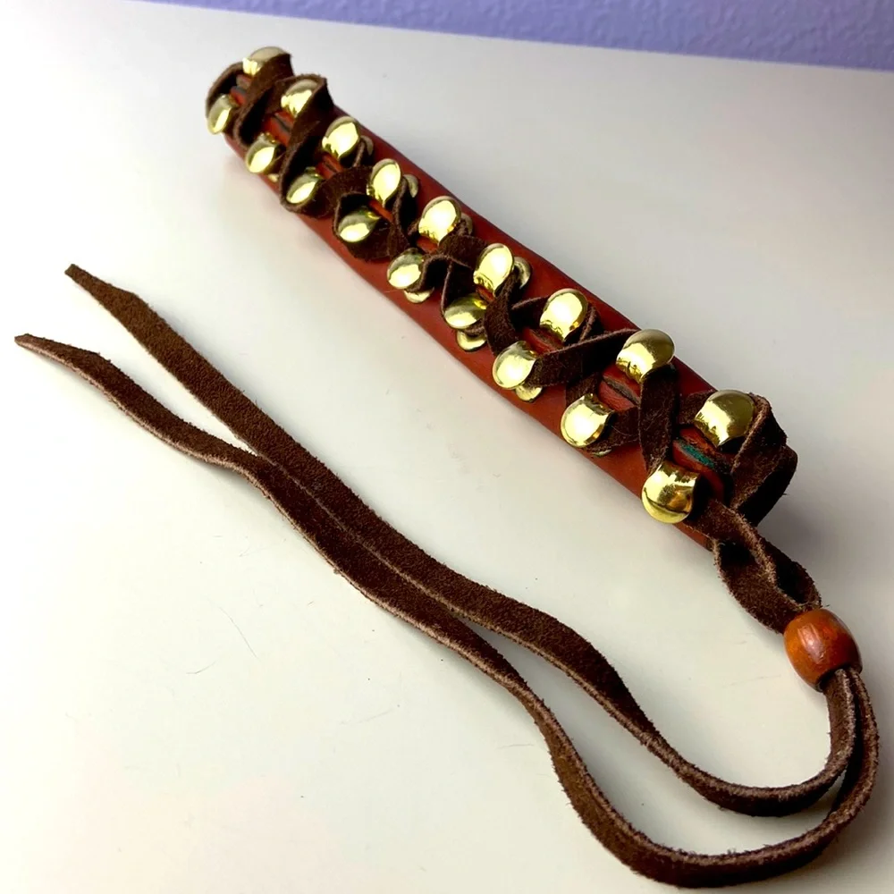 Vintage leather tribal style corset style ponytail holder lace-up wrap